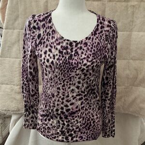 Talbots Purple and Black Animal Print Long Sleeve Top